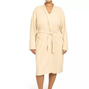 Line And Dot Waffle Knit Robe / Khaki- Beige / Women's Size L - XL 092024/00